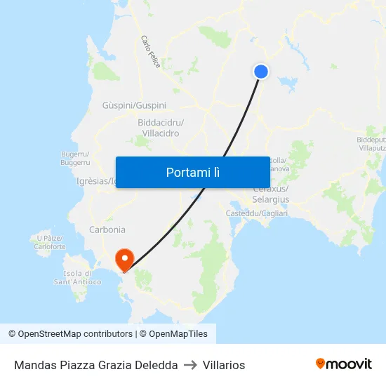 Mandas Piazza Grazia Deledda to Villarios map