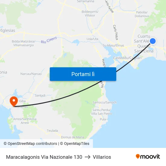 Maracalagonis Via Nazionale 130 to Villarios map