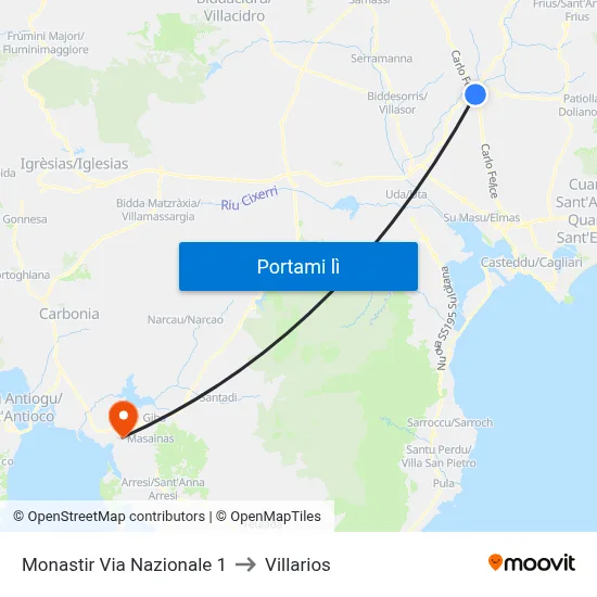 Monastir Via Nazionale 1 to Villarios map