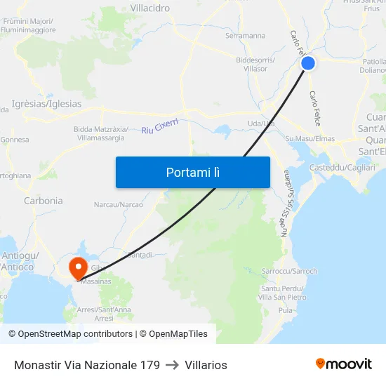 Monastir Via Nazionale 179 to Villarios map