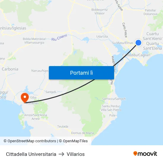 Cittadella Universitaria to Villarios map