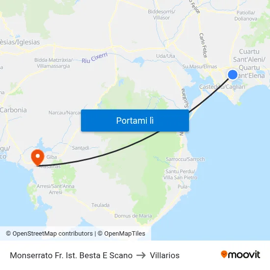 Monserrato Fr. Ist. Besta E Scano to Villarios map