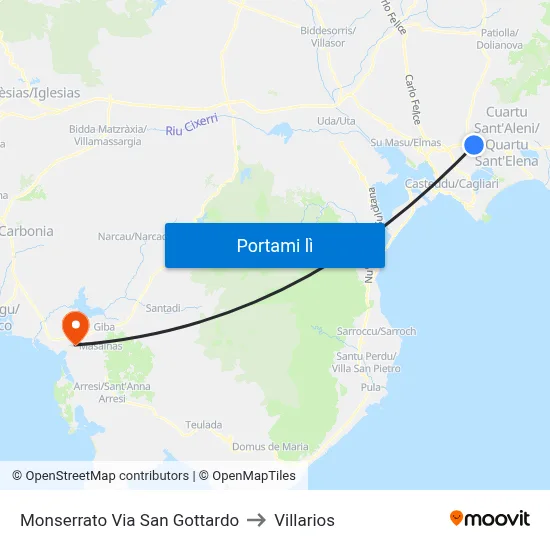 Monserrato Via San Gottardo to Villarios map