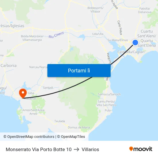 Monserrato Via Porto Botte 10 to Villarios map