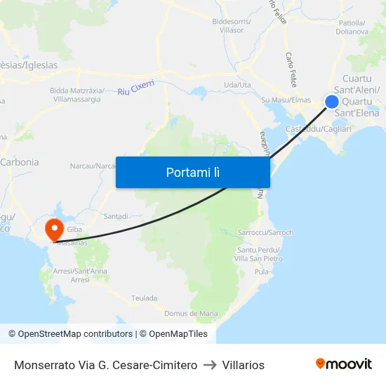 Monserrato Via G. Cesare-Cimitero to Villarios map