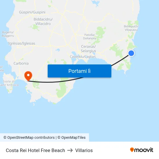 Costa Rei Hotel Free Beach to Villarios map
