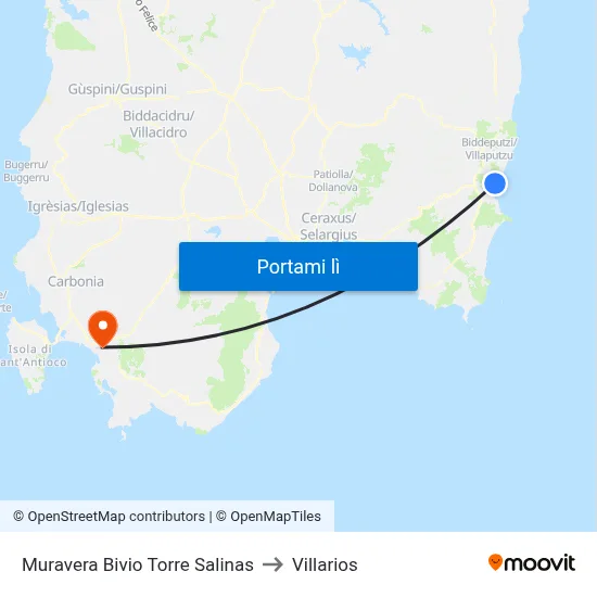 Muravera Bivio Torre Salinas to Villarios map