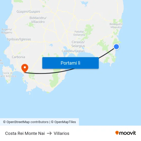 Costa Rei Monte Nai to Villarios map