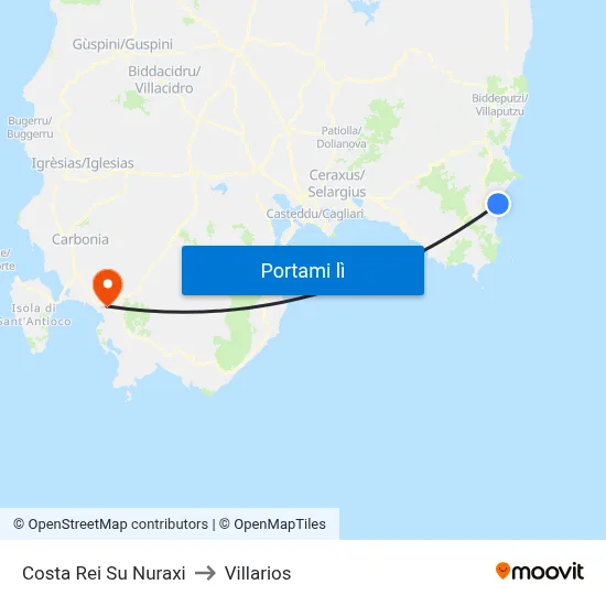 Costa Rei Su Nuraxi to Villarios map