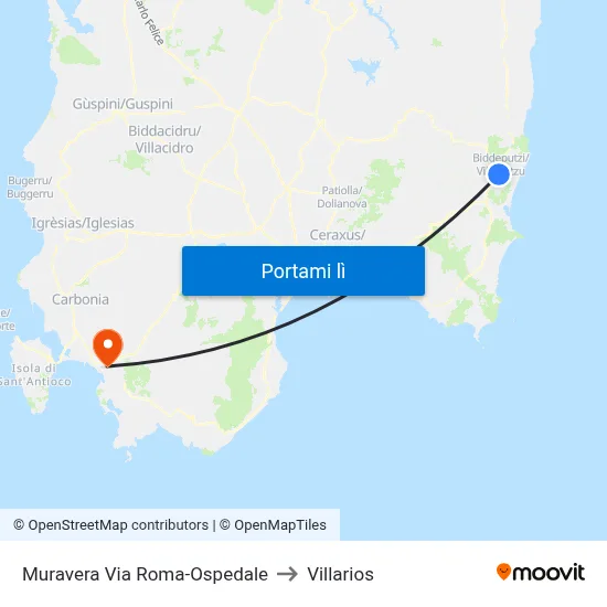 Muravera Via Roma-Ospedale to Villarios map