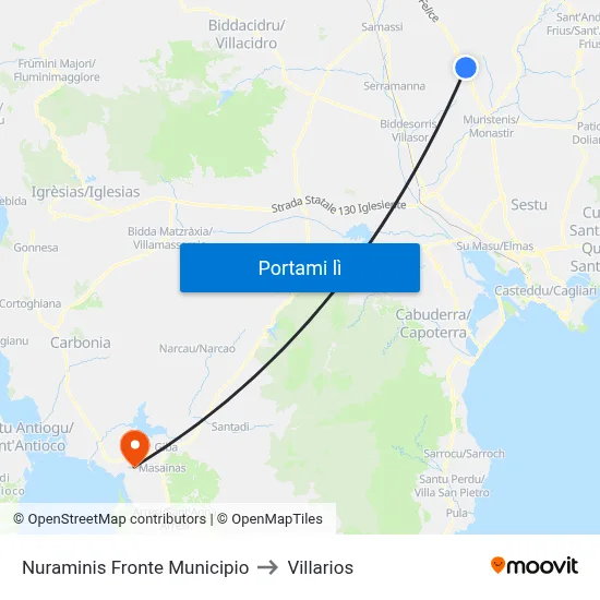 Nuraminis Fronte Municipio to Villarios map