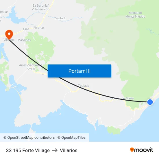 SS 195 Forte Village to Villarios map
