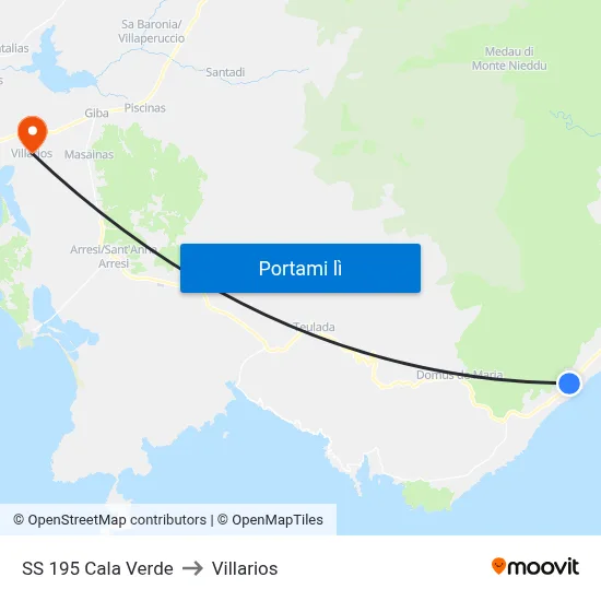 SS 195 Cala Verde to Villarios map