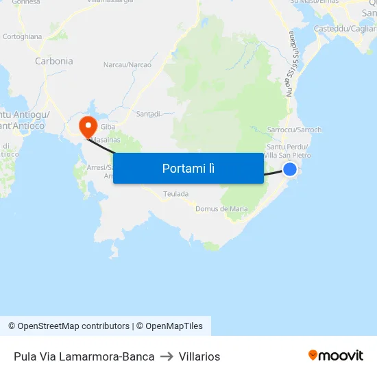 Pula Via Lamarmora-Banca to Villarios map