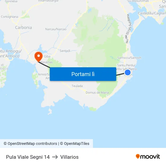 Pula Viale Segni 14 to Villarios map
