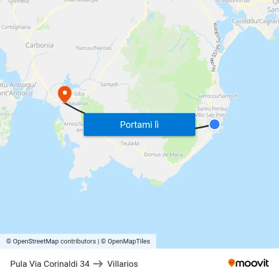 Pula Via Corinaldi 34 to Villarios map