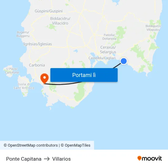 Ponte Capitana to Villarios map