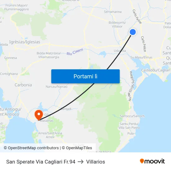San Sperate Via Cagliari Fr.94 to Villarios map