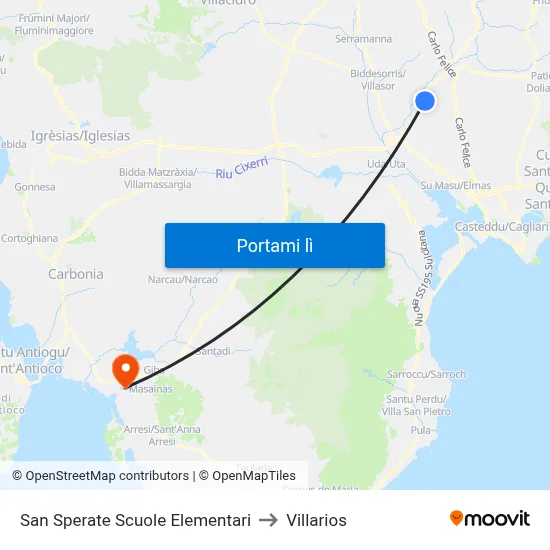 San Sperate Scuole Elementari to Villarios map