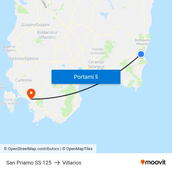 San Priamo SS 125 to Villarios map
