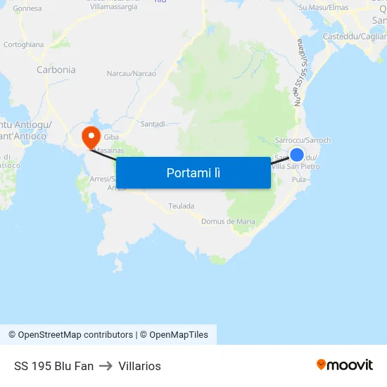 SS 195 Blu Fan to Villarios map