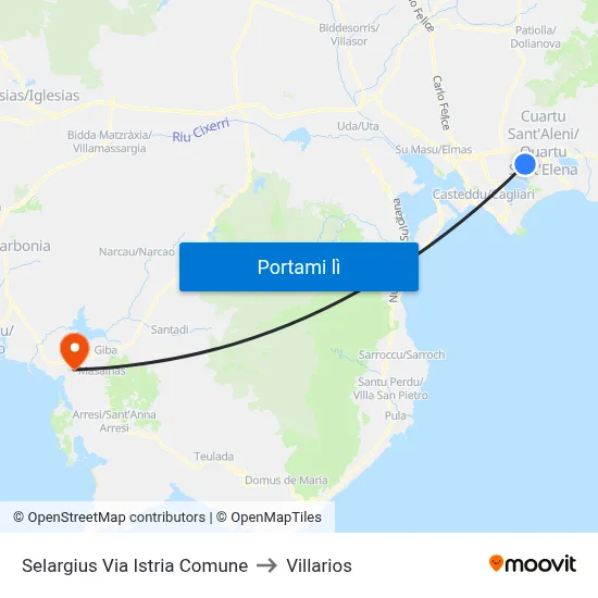 Selargius Via Istria Comune to Villarios map