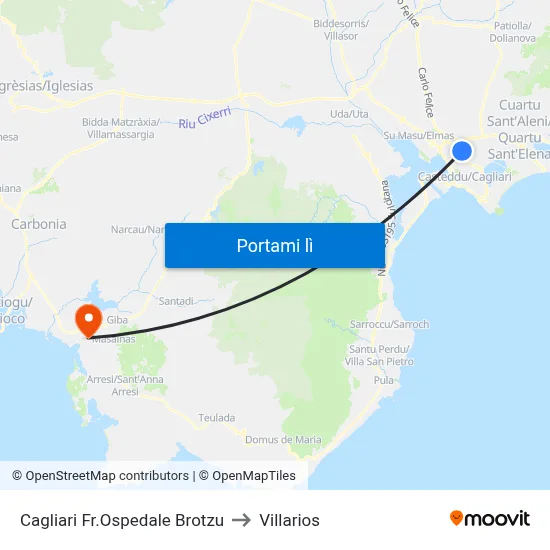 Cagliari Fr.Ospedale Brotzu to Villarios map