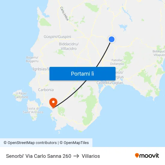 Senorbi' Via Carlo Sanna 260 to Villarios map