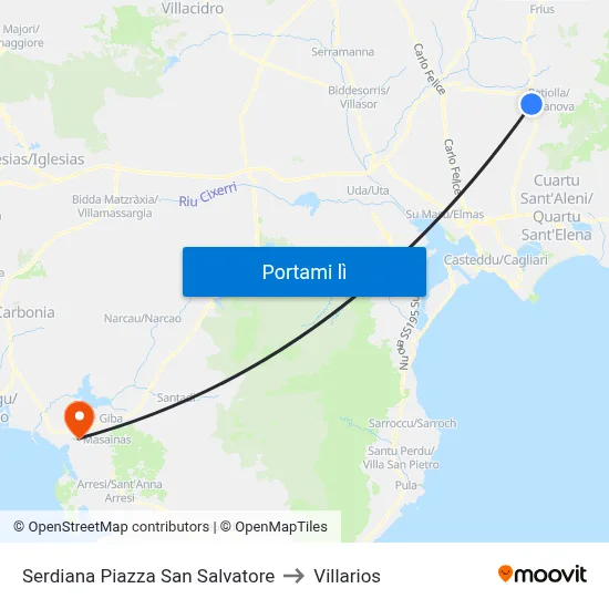Serdiana Piazza San Salvatore to Villarios map
