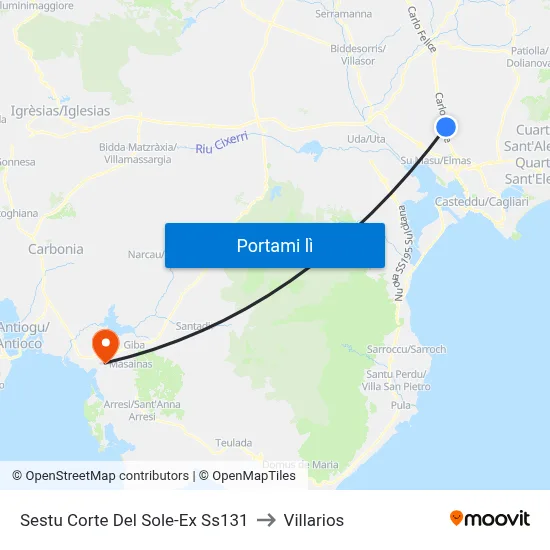 Sestu Corte Del Sole-Ex Ss131 to Villarios map
