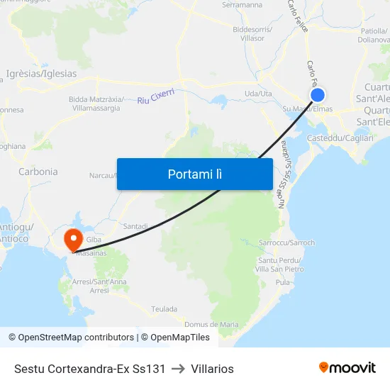 Sestu Cortexandra-Ex Ss131 to Villarios map