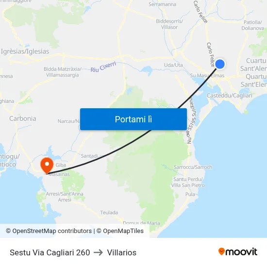 Sestu Via Cagliari 260 to Villarios map
