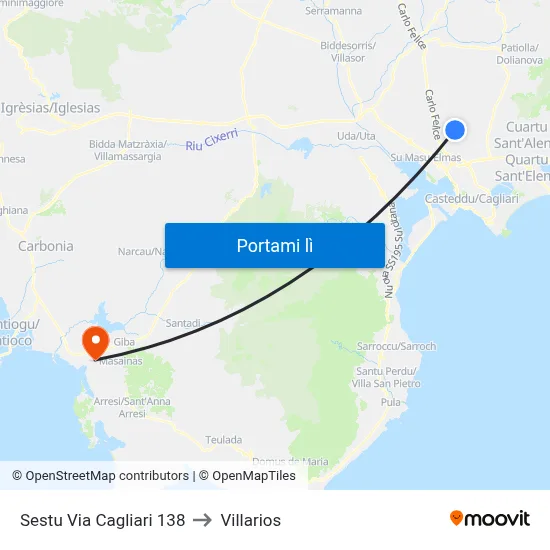 Sestu Via Cagliari 138 to Villarios map