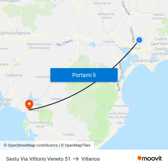 Sestu Via Vittorio Veneto 51 to Villarios map