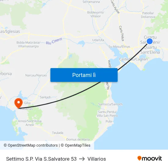 Settimo S.P. Via S.Salvatore 53 to Villarios map