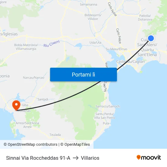 Sinnai Via Roccheddas 91-A to Villarios map