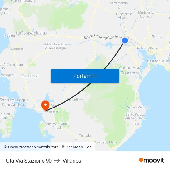 Uta Via Stazione 90 to Villarios map