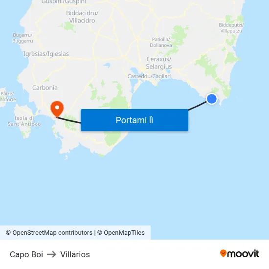 Capo Boi to Villarios map