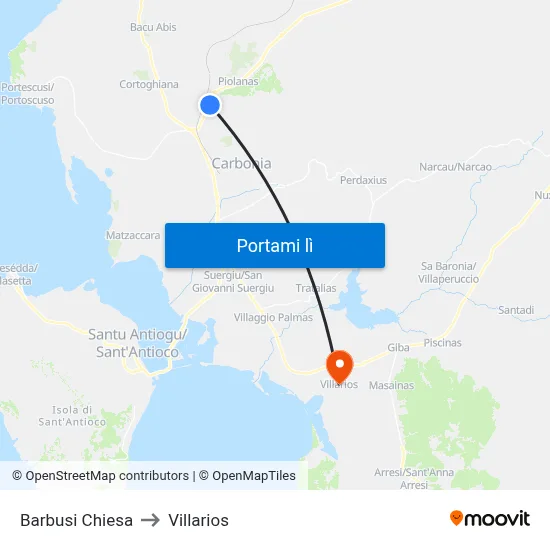 Barbusi Chiesa to Villarios map