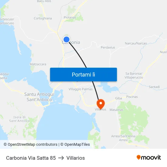 Carbonia Via Satta 85 to Villarios map