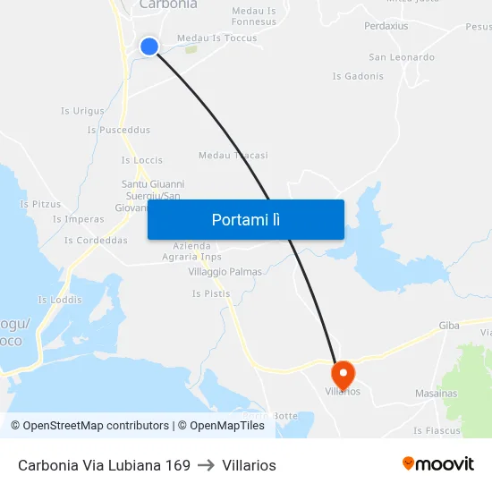 Carbonia Via Lubiana 169 to Villarios map