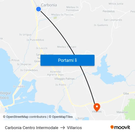 Carbonia Centro Intermodale to Villarios map