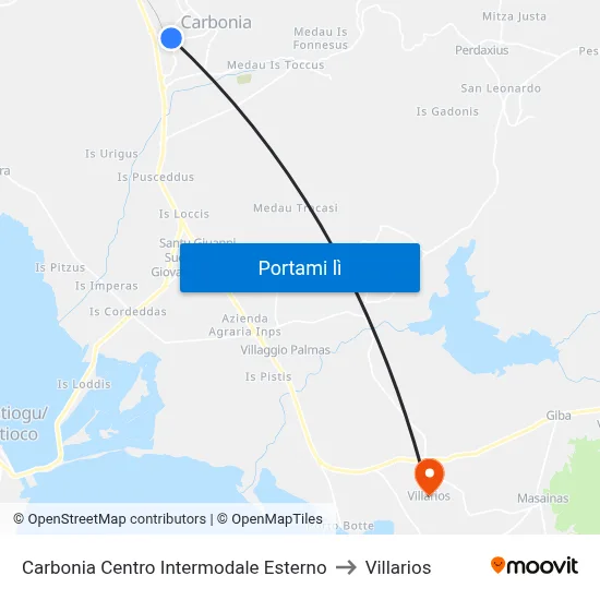Carbonia Centro Intermodale Esterno to Villarios map