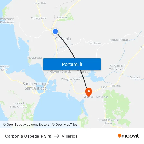 Carbonia Ospedale Sirai to Villarios map