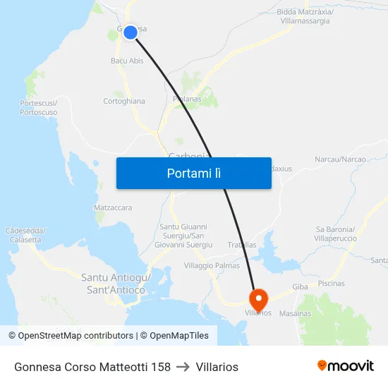 Gonnesa Corso Matteotti 158 to Villarios map