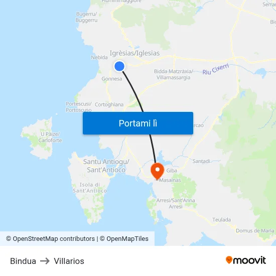 Bindua to Villarios map