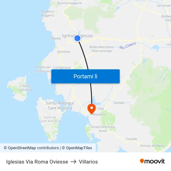 Iglesias Via Roma Oviesse to Villarios map