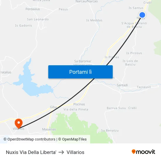 Nuxis Via Della Liberta' to Villarios map