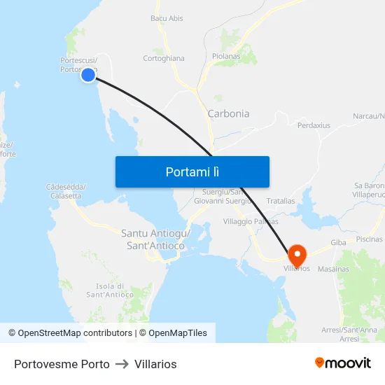 Portovesme Porto to Villarios map