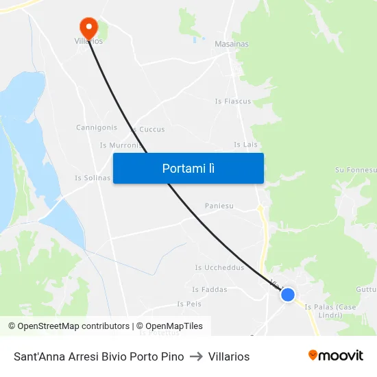 Sant'Anna Arresi Bivio Porto Pino to Villarios map